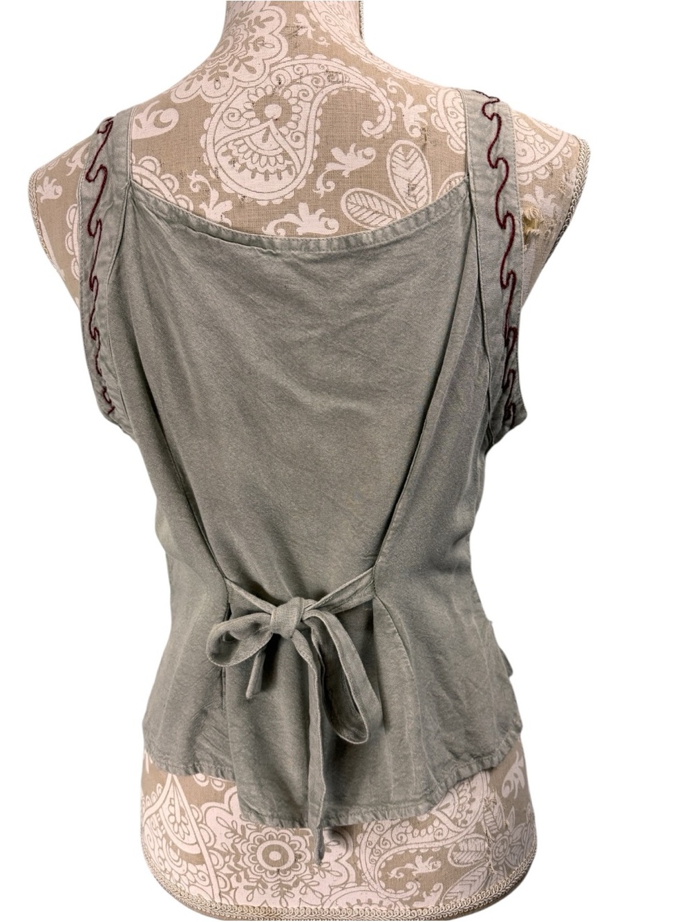 Embroidered Tank Top Size S/M Tie Back Hippie Festival Fairycore Grunge Earthy - Picture 3 of 6
